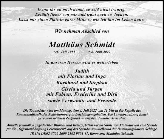 Anzeige von Matthäus Schmidt von Kölner Stadt-Anzeiger / Kölnische Rundschau / Express