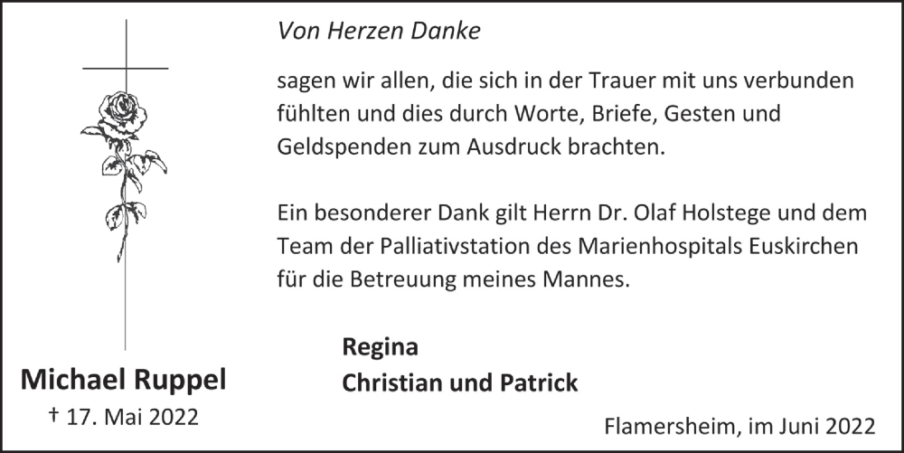  Traueranzeige für Michael Ruppel vom 18.07.2023 aus  Blickpunkt Euskirchen 
