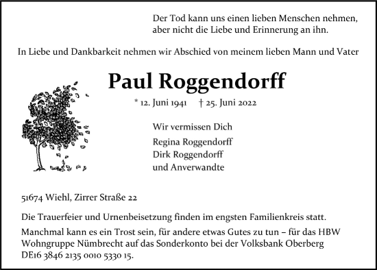 Anzeige von Paul Roggendorff von  Anzeigen Echo 