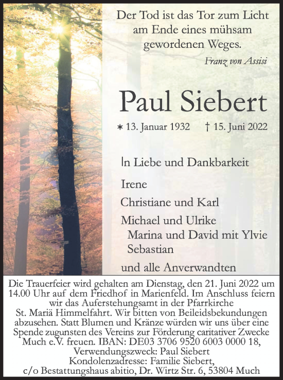 Anzeige von Paul Siebert von Kölner Stadt-Anzeiger / Kölnische Rundschau / Express