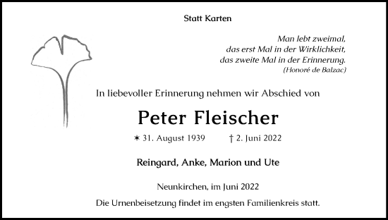 Anzeige von Peter Fleischer von Kölner Stadt-Anzeiger / Kölnische Rundschau / Express