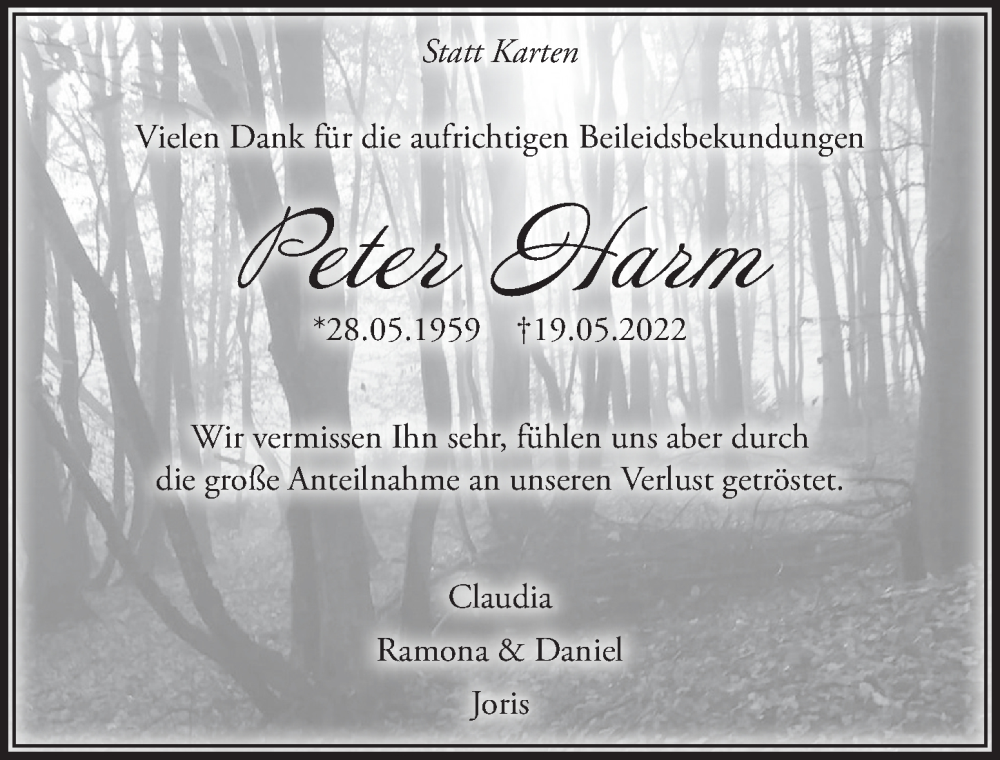  Traueranzeige für Peter Harm vom 24.06.2022 aus  Anzeigen Echo 
