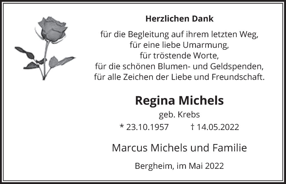  Traueranzeige für Regina Michels vom 03.06.2022 aus  Werbepost 