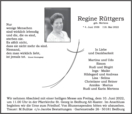 Anzeige von Regine Rüttgers von  Werbepost 