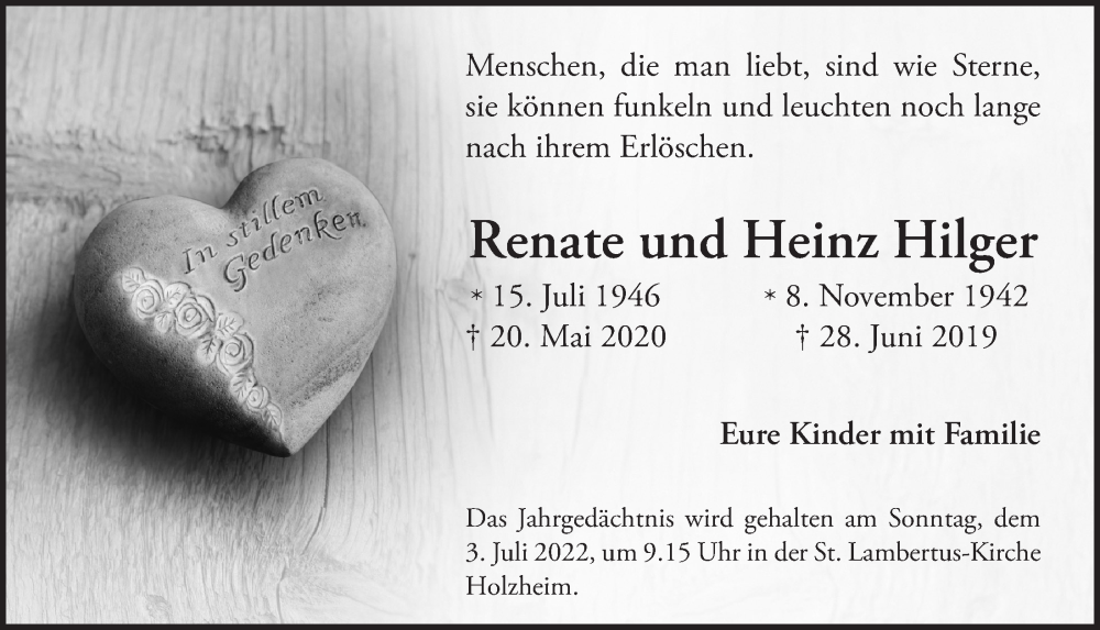  Traueranzeige für Renate Hilger vom 25.06.2022 aus  Blickpunkt Euskirchen 