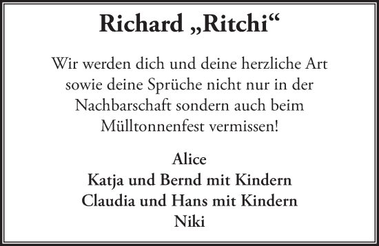 Anzeige von Richard  von  Schlossbote/Werbekurier 