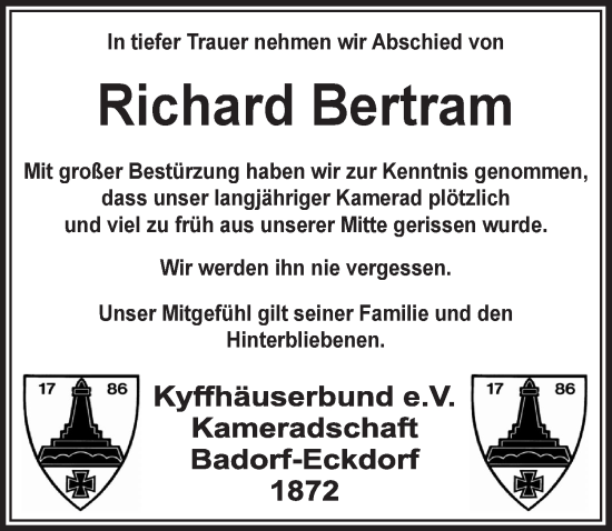 Anzeige von Richard Bertram von  Schlossbote/Werbekurier 