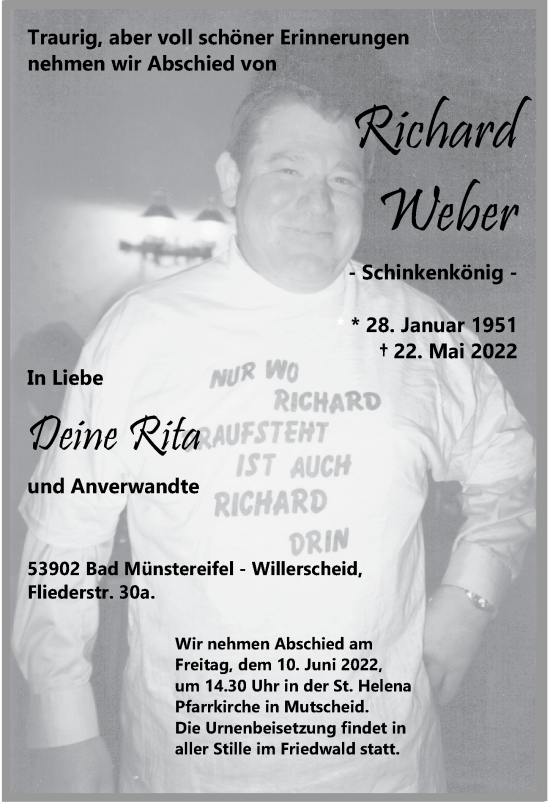Anzeige von Richard Weber von  Blickpunkt Euskirchen 