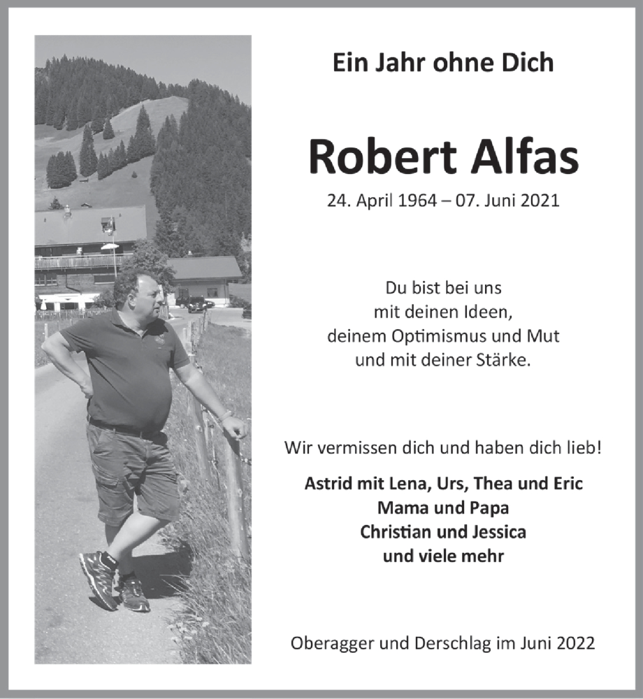  Traueranzeige für Robert Alfas vom 03.06.2022 aus  Anzeigen Echo 