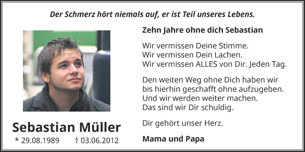  Traueranzeige für Sebastian Müller vom 03.06.2022 aus  EXPRESS - Die Woche 