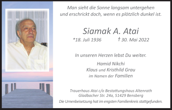 Anzeige von Siamak A. Atai von Kölner Stadt-Anzeiger / Kölnische Rundschau / Express