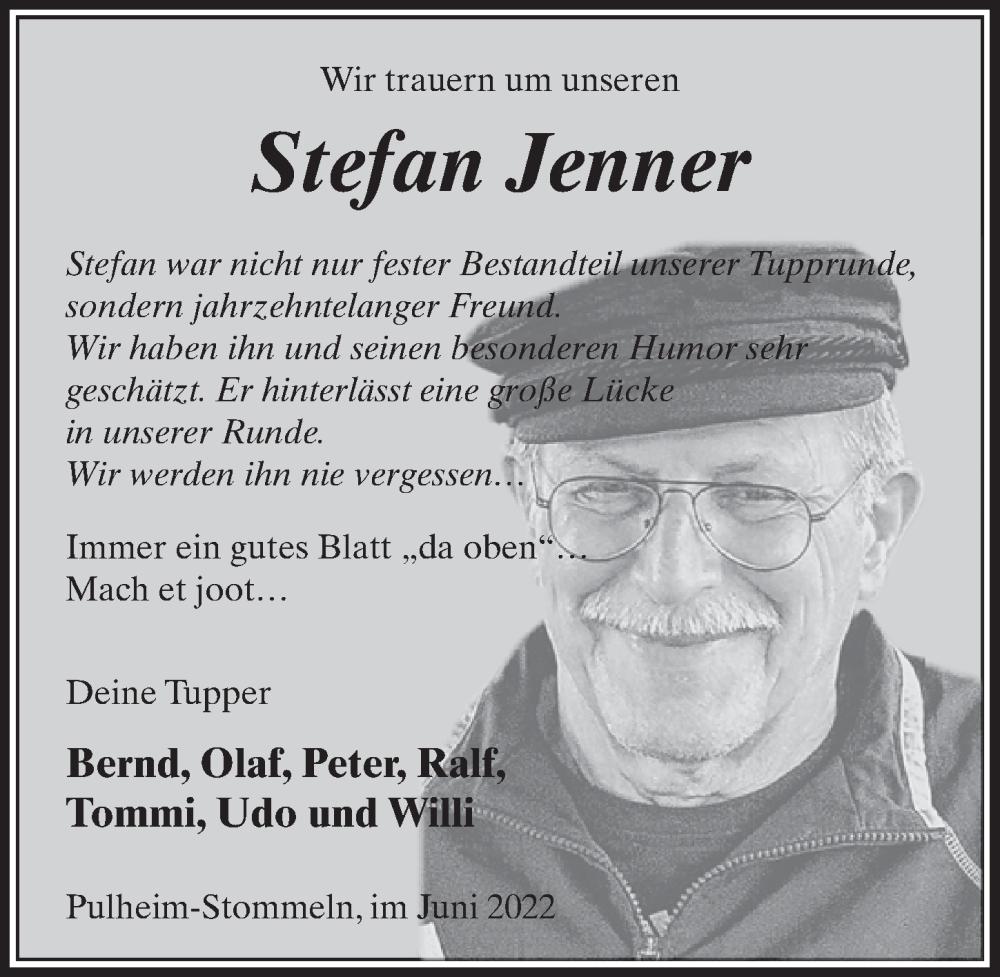  Traueranzeige für Stefan Jenner vom 10.06.2022 aus  Wochenende 