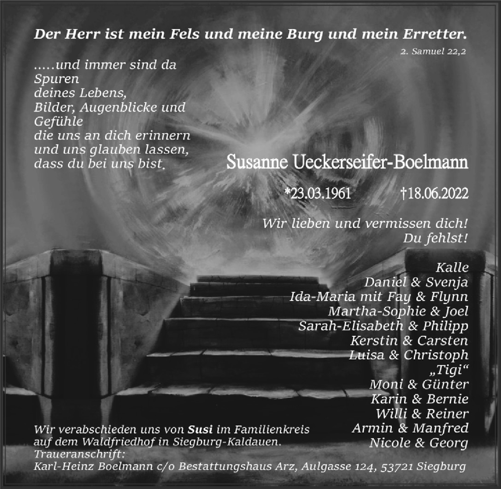  Traueranzeige für Susanne Ueckerseifer-Boelmann vom 01.07.2022 aus  Lokalanzeiger 