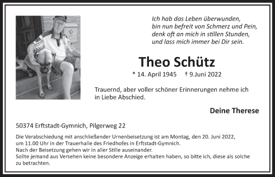 Anzeige von Theo Schütz von  Werbepost 