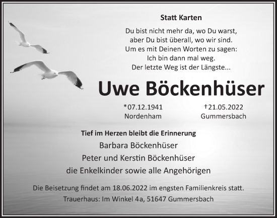 Anzeige von Uwe Böckenhüser von  Anzeigen Echo 
