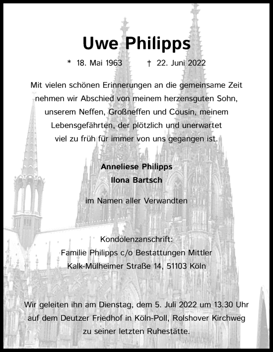 Anzeige von Uwe Philipps von Kölner Stadt-Anzeiger / Kölnische Rundschau / Express