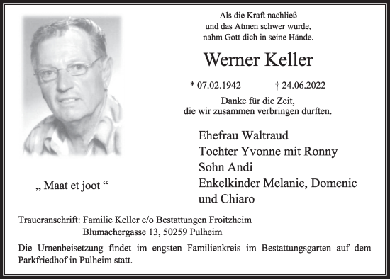 Anzeige von Werner Keller von  Wochenende 