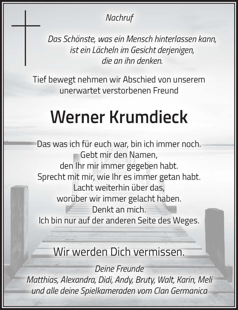 Traueranzeige für Werner Krumdieck vom 17.06.2022 aus  Extra Blatt 