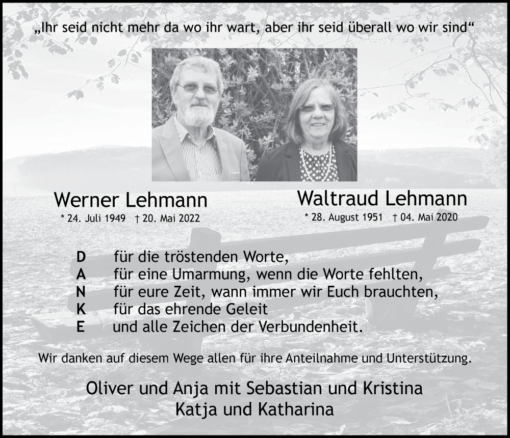  Traueranzeige für Werner Lehmann vom 25.06.2022 aus  Blickpunkt Euskirchen 