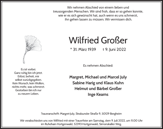 Anzeige von Wilfried Großer von  Werbepost 
