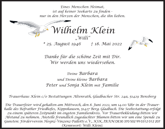 Anzeige von Wilhelm Klein von Kölner Stadt-Anzeiger / Kölnische Rundschau / Express