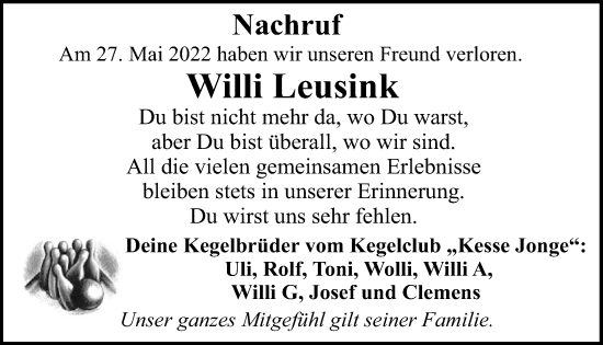 Anzeige von Willi Leusink von  EXPRESS - Die Woche 