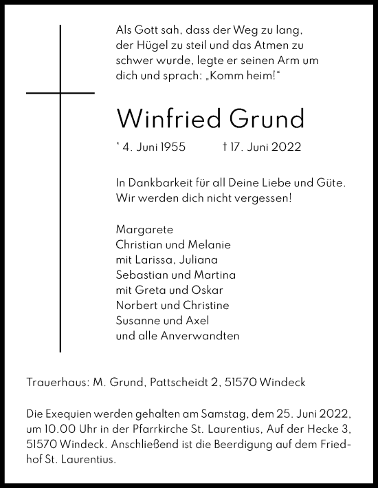 Anzeige von Winfried Grund von Kölner Stadt-Anzeiger / Kölnische Rundschau / Express