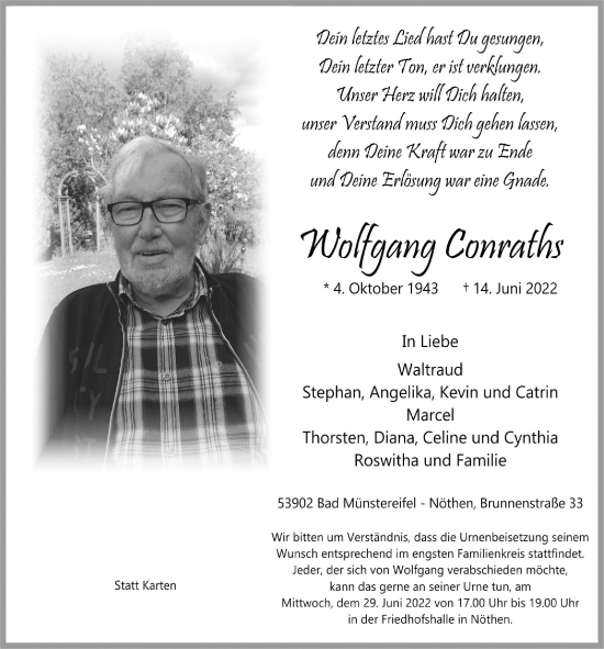 Anzeige von Wolfgang Conraths von  Blickpunkt Euskirchen 