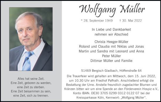 Anzeige von Wolfgang Müller von Kölner Stadt-Anzeiger / Kölnische Rundschau / Express