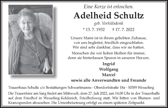 Anzeige von Adelheid Schultz von  Schlossbote/Werbekurier 
