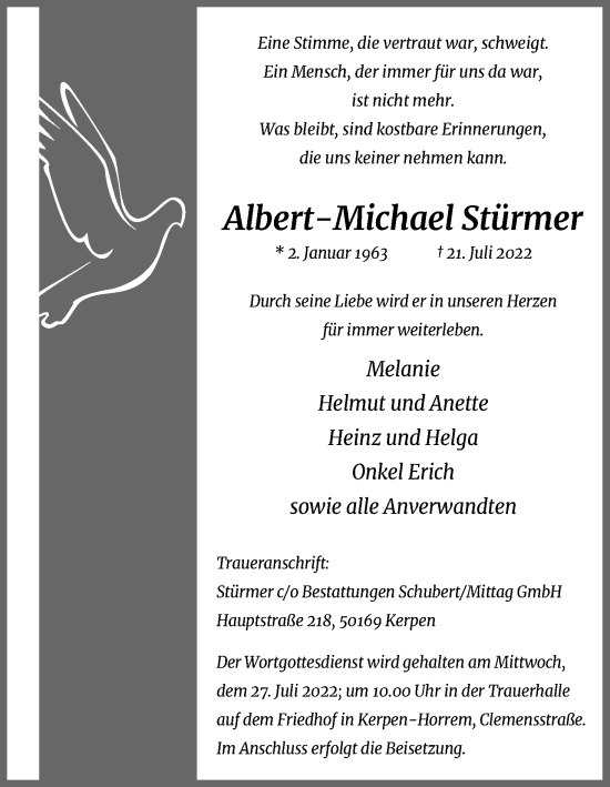 Anzeige von Albert-Michael Stürmer von Kölner Stadt-Anzeiger / Kölnische Rundschau / Express