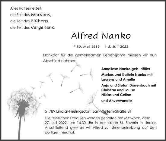 Anzeige von Alfred Nanko von Kölner Stadt-Anzeiger / Kölnische Rundschau / Express