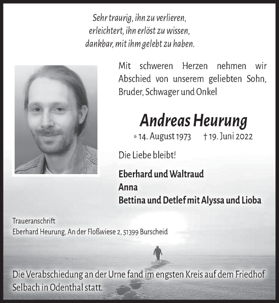 Anzeige von Andreas Heurung von  Bergisches Handelsblatt 