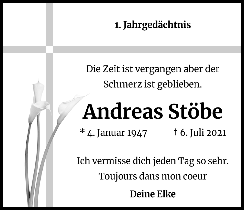  Traueranzeige für Andreas Stöbe vom 09.07.2022 aus Kölner Stadt-Anzeiger / Kölnische Rundschau / Express