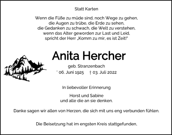 Anzeige von Anita Hercher von  Lokalanzeiger 