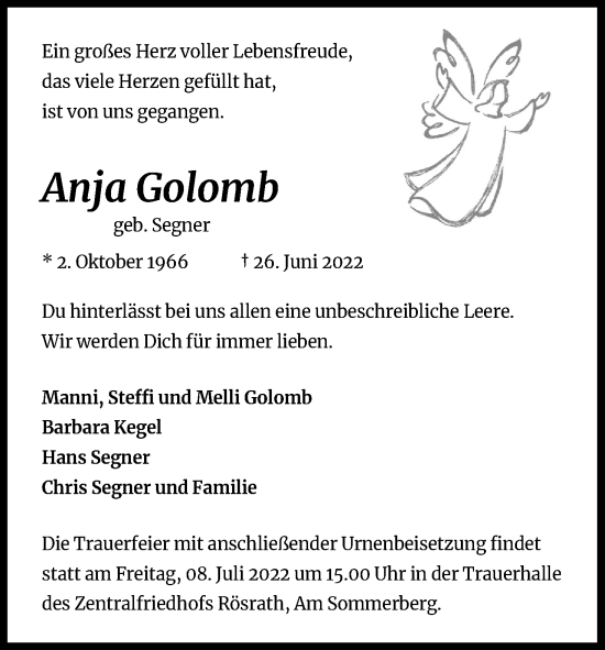 Anzeige von Anja Golomb von Kölner Stadt-Anzeiger / Kölnische Rundschau / Express