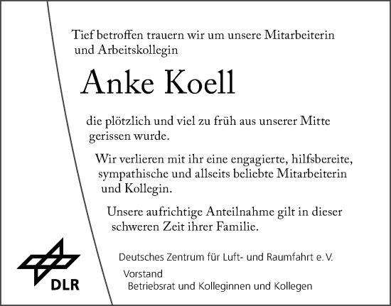 Anzeige von Anke Koell von Kölner Stadt-Anzeiger / Kölnische Rundschau / Express