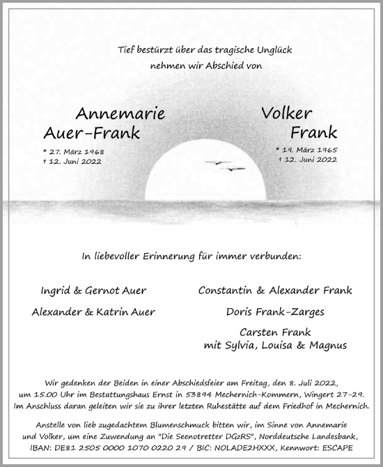 Anzeige von Annemarie Auer-Frank von  Blickpunkt Euskirchen 