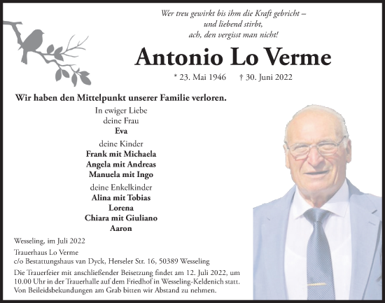 Anzeige von Antonio Lo Verme von  Schlossbote/Werbekurier 