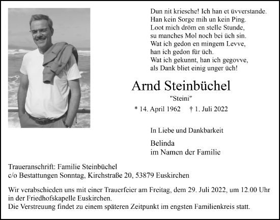 Anzeige von Arnd Steinbüchel von  Blickpunkt Euskirchen 