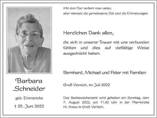 Anzeige von Barbara Schneider von  Blickpunkt Euskirchen 
