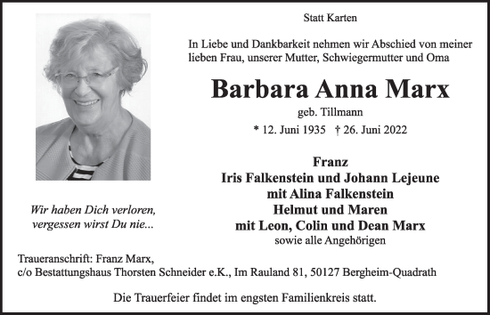 Anzeige von Barbara Anna Marx von  Werbepost 