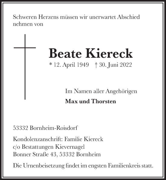 Anzeige von Beate Kiereck von  Schaufenster/Blickpunkt 