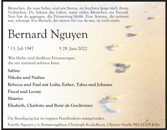 Anzeige von Bernard Nguyen von Kölner Stadt-Anzeiger / Kölnische Rundschau / Express