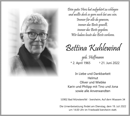 Anzeige von Bettina Kuhlenwind von  Blickpunkt Euskirchen 