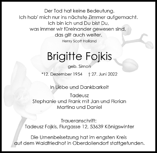 Anzeige von Brigitte Fojkis von  Extra Blatt 