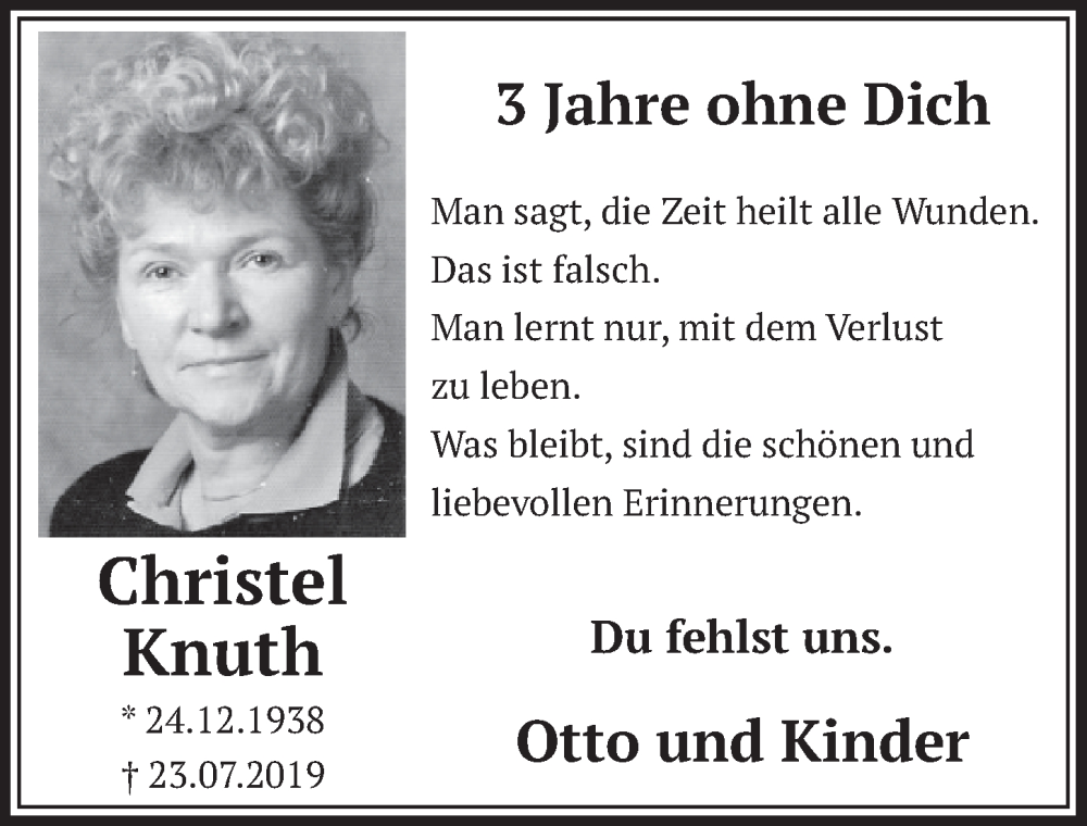  Traueranzeige für Christel Knuth vom 22.07.2022 aus  Werbepost 