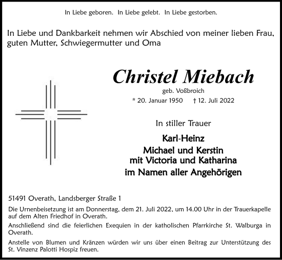 Anzeige von Christel Miebach von Kölner Stadt-Anzeiger / Kölnische Rundschau / Express