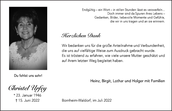 Anzeige von Christel Urfey von  Schaufenster/Blickpunkt 