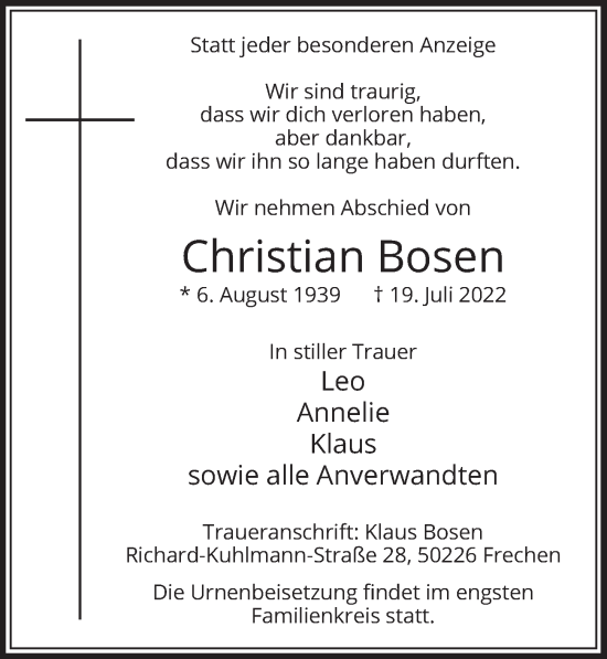 Anzeige von Christian Bosen von  Wochenende 